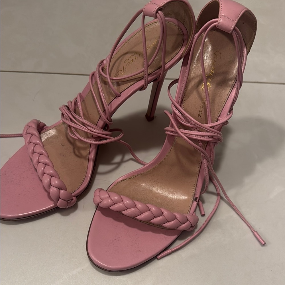 Gianvito Rossi Pink Strappy Heels with Braided Detail